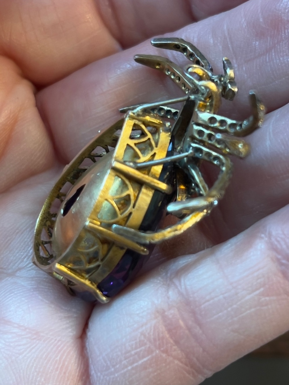 Antique SPIDER PENDANT 47.7ct Amethyst, Diamond, Blue & Pink Sapphire Gemstones - Picture 6 of 6